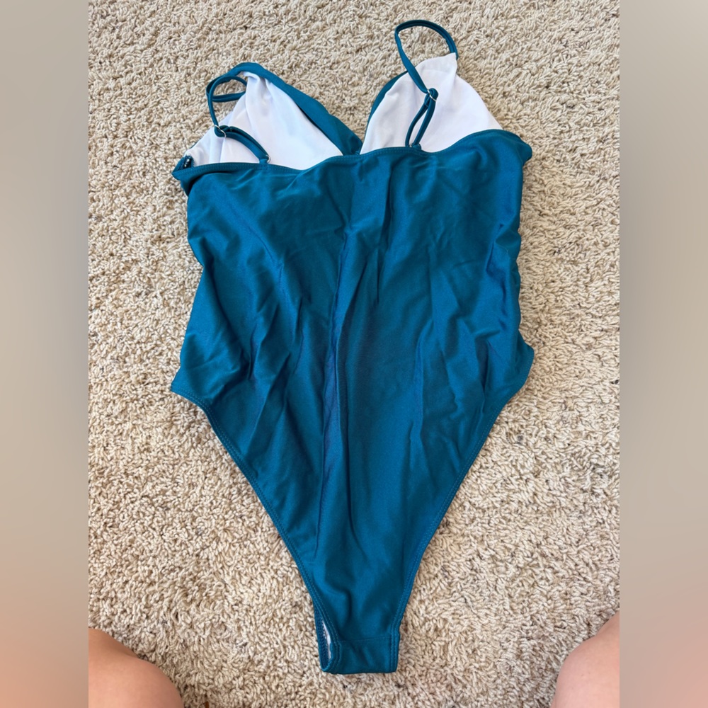Teal One-Piece Maternity Swimsuit - Picture 3 of 3